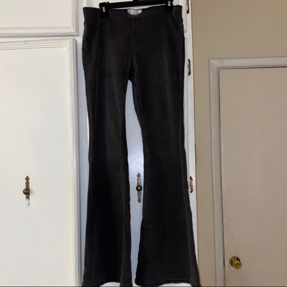 free-people black flare stretchy jeans